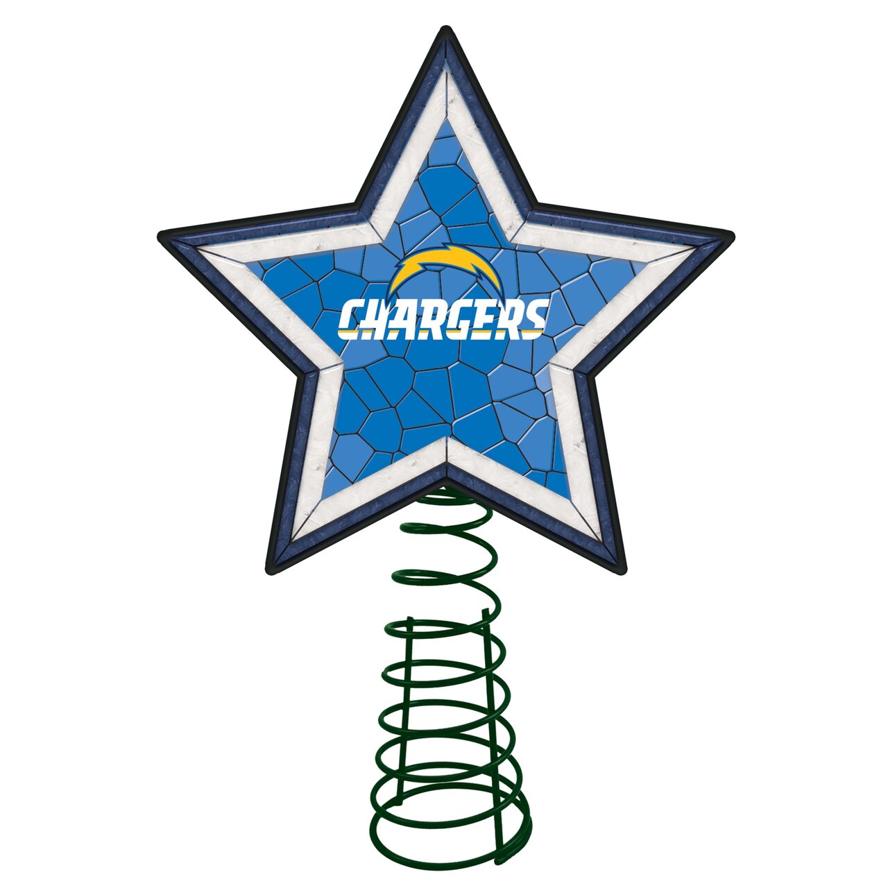 The Memory Company 10" Lighted Blue and White Star NFL Los Angeles Chargers Mosaic Christmas Tree Topper